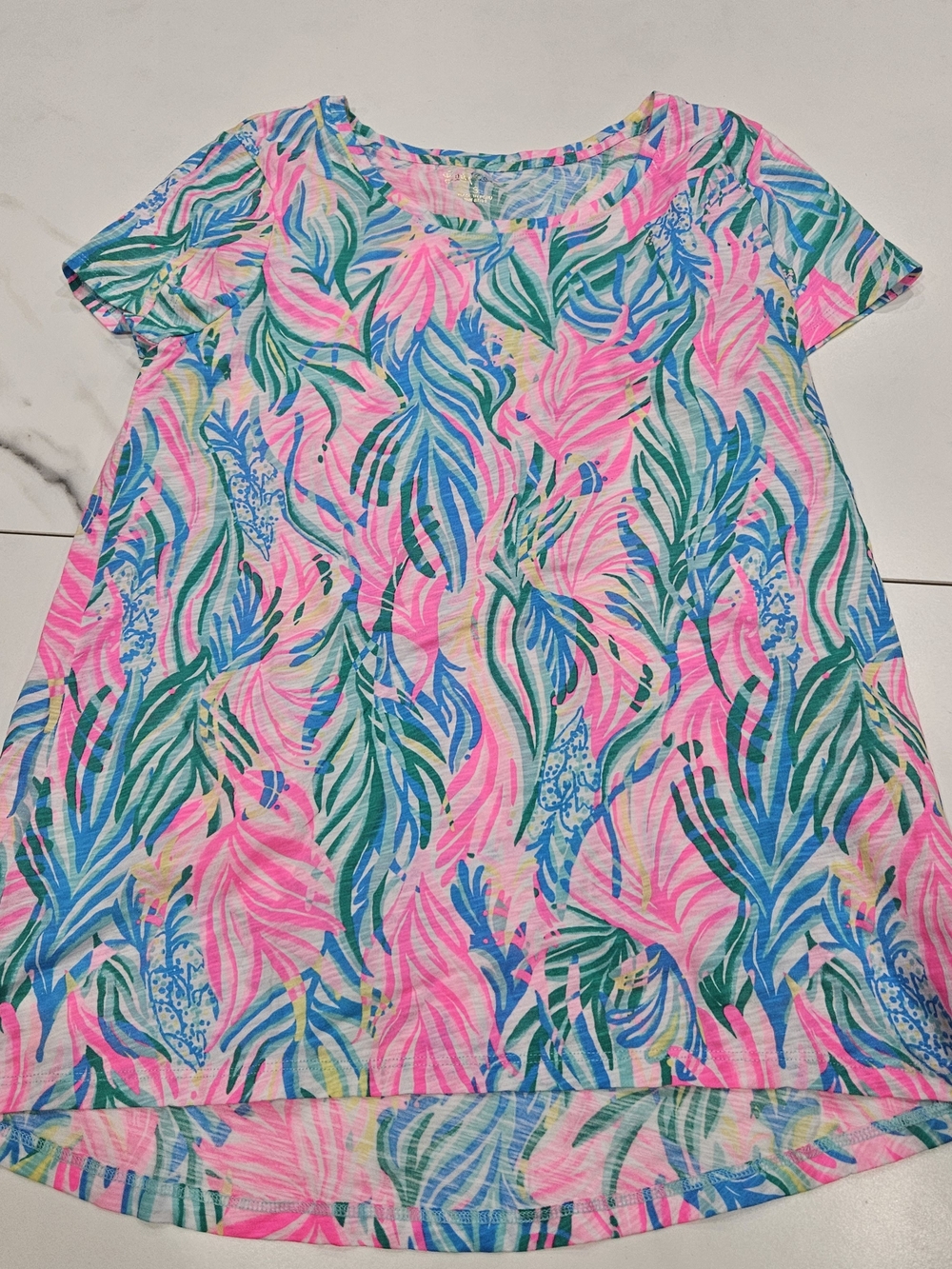 Lilly Pulitzer Pink Tropical Leaf Scoop Neck Tee